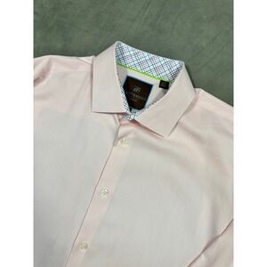 Tattersall London Mens Light Pink Cotton Long Sleeve Button Down Shirt Plaid Tri